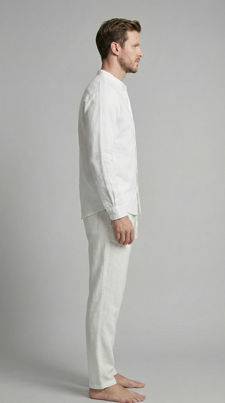 Herrens Linne Co-Ord Set Avslappnad Skjorta Byxor Outfit