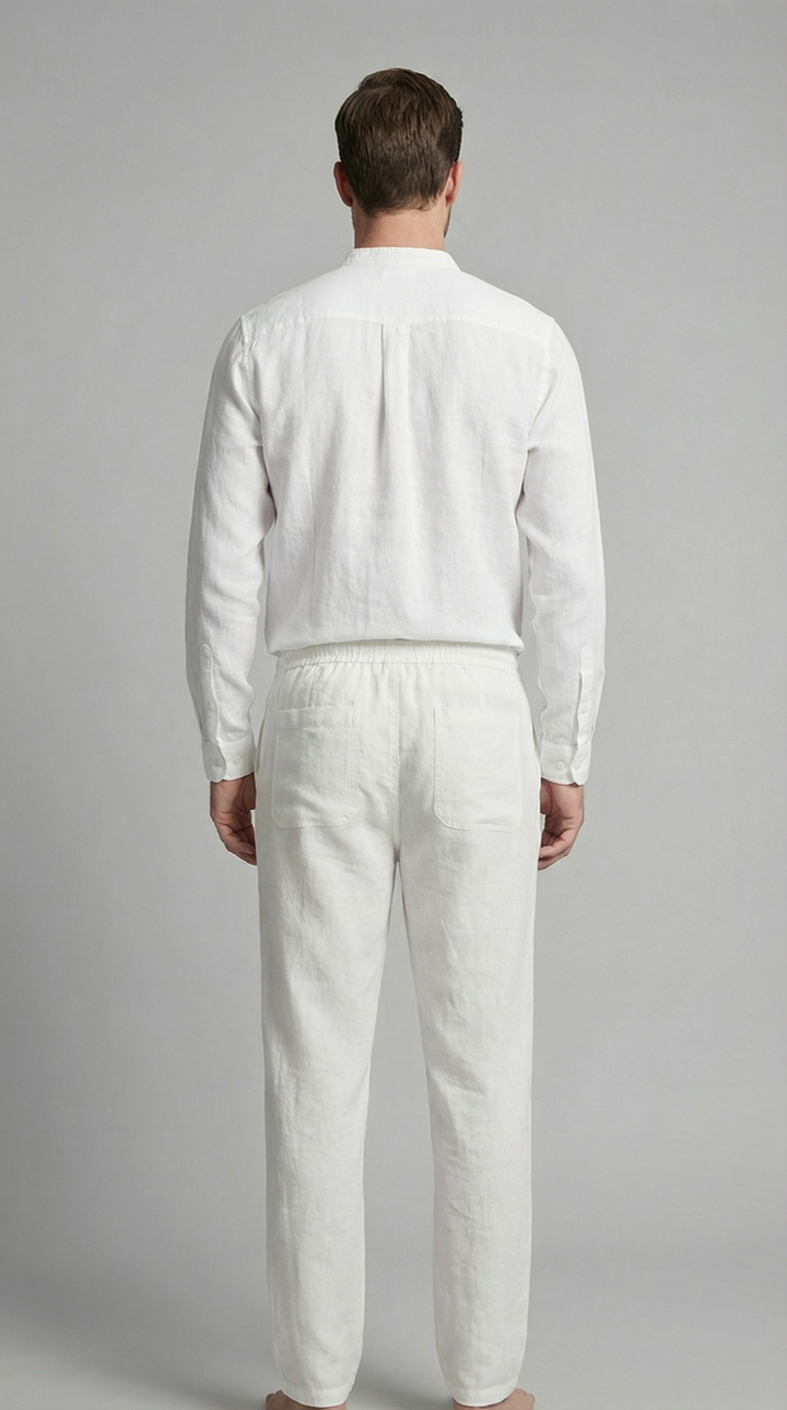 Herrens Linne Co-Ord Set Avslappnad Skjorta Byxor Outfit