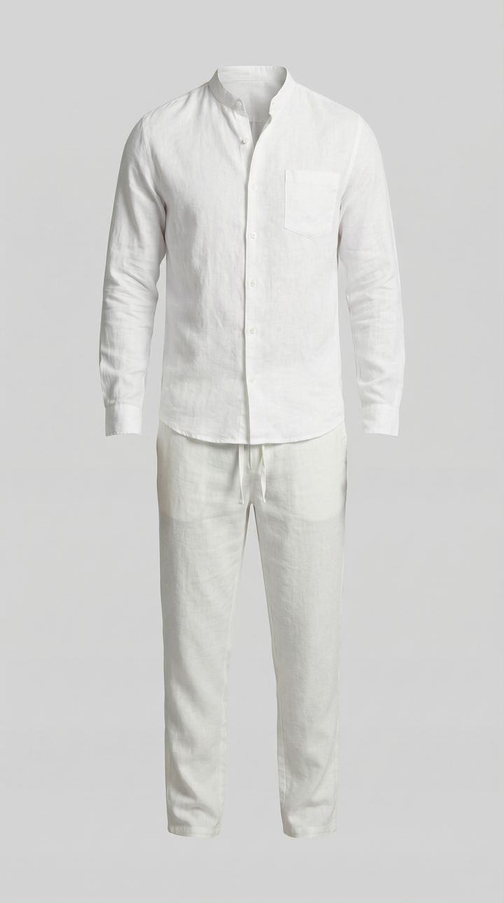 Herrens Linne Co-Ord Set Avslappnad Skjorta Byxor Outfit