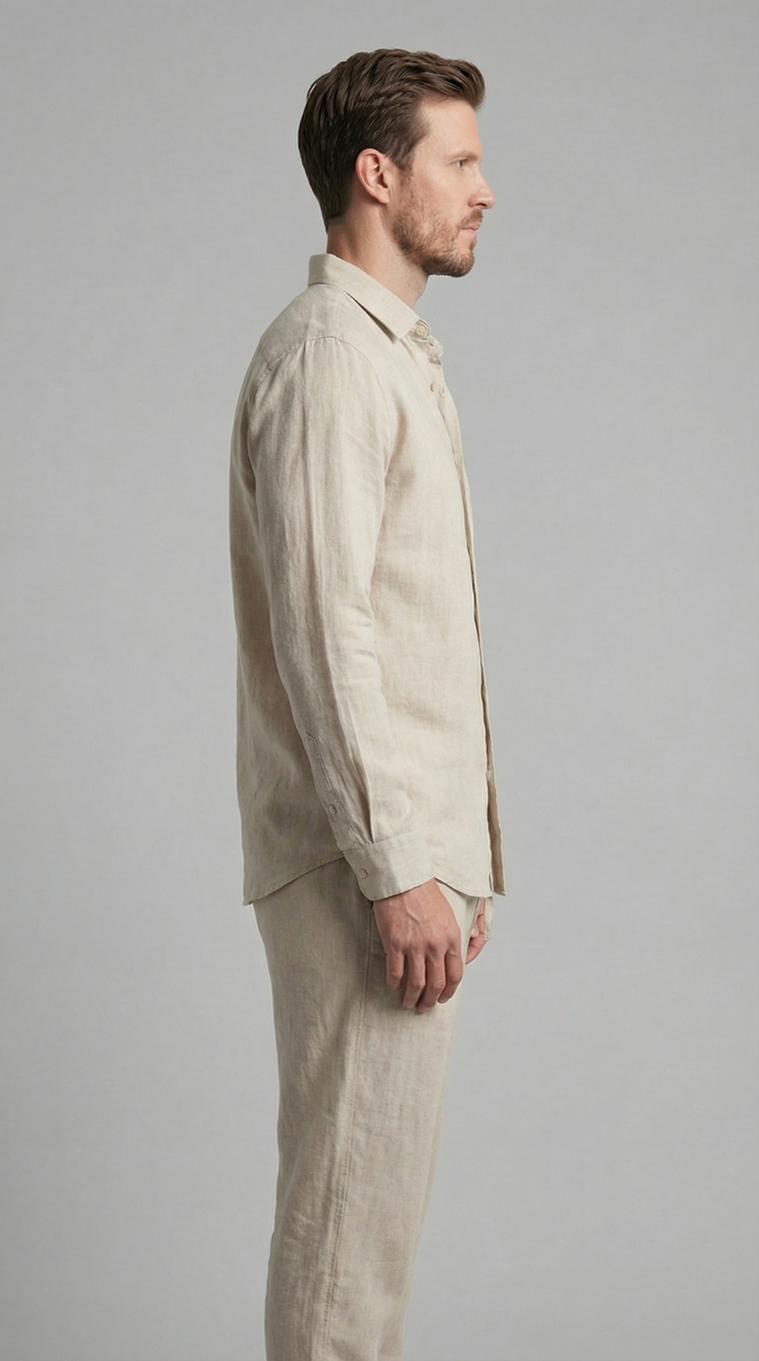 Herrens Linne Co-Ord Set Avslappnad Skjorta Byxor Outfit