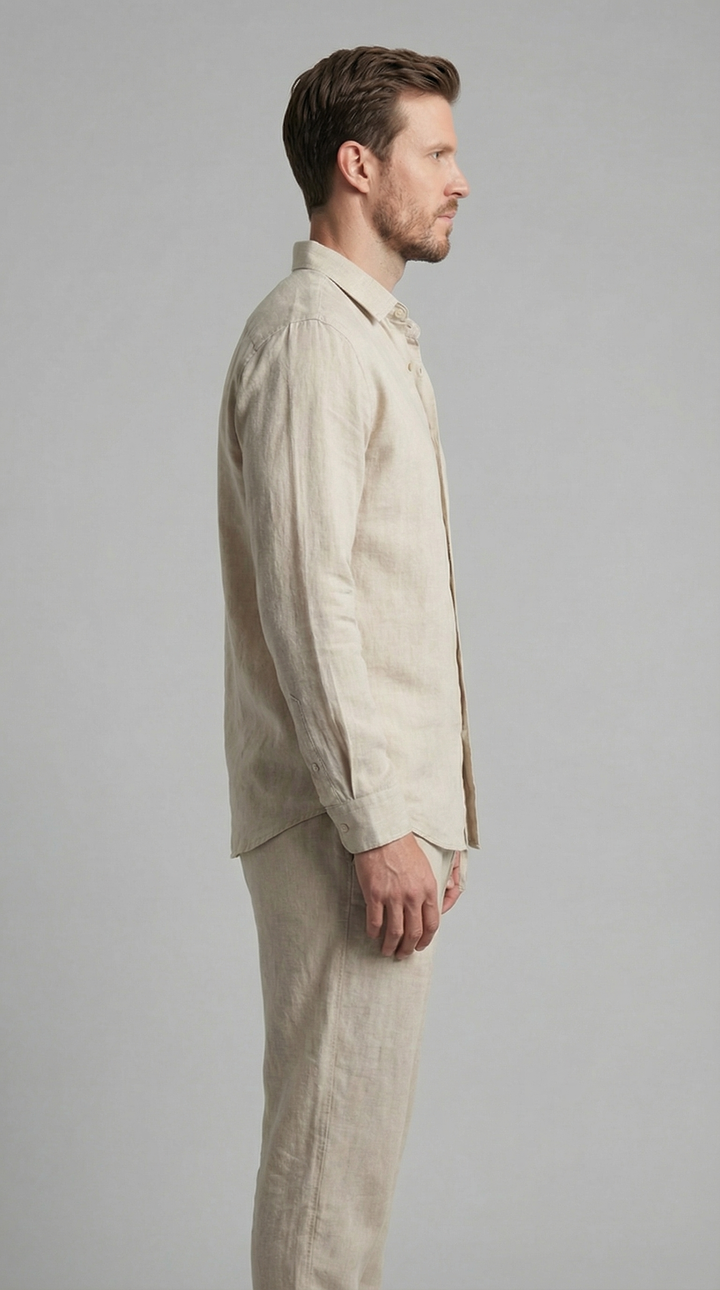 Herrens Linne Co-Ord Set Avslappnad Skjorta Byxor Outfit