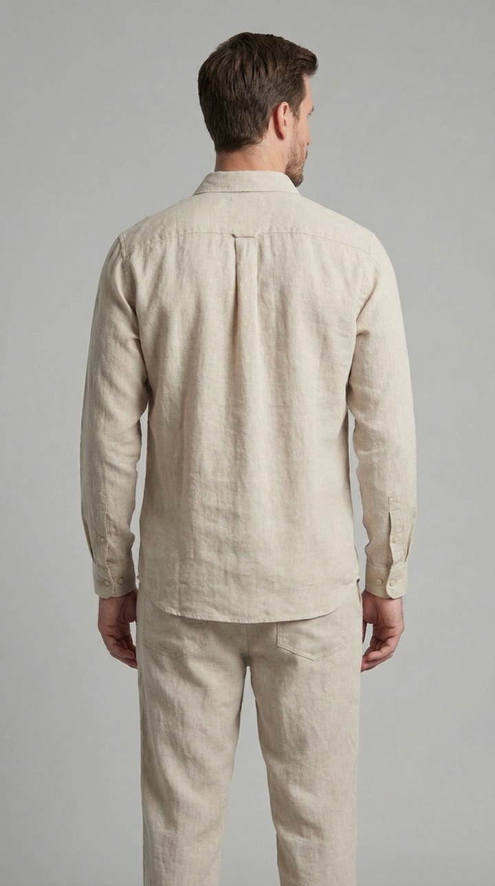 Herrens Linne Co-Ord Set Avslappnad Skjorta Byxor Outfit