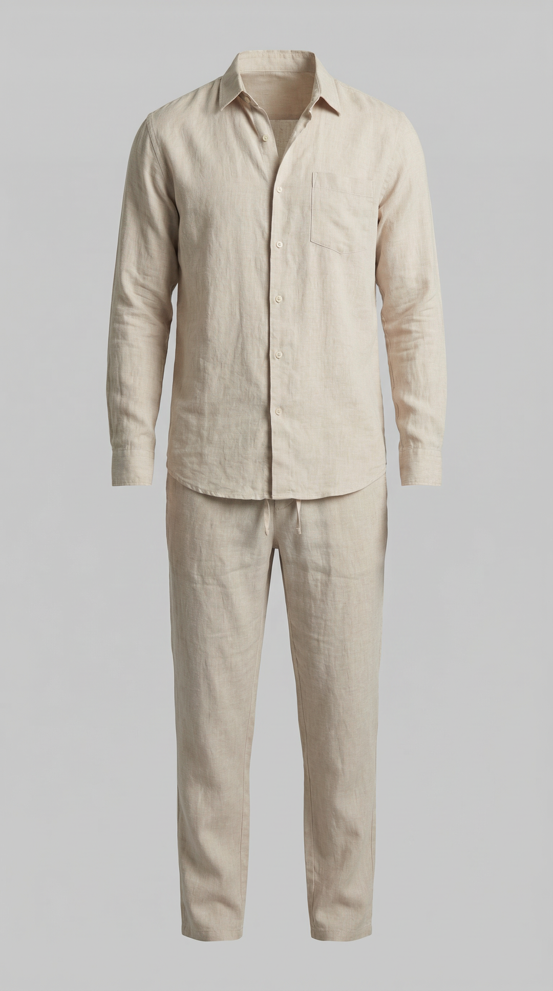 Herrens Linne Co-Ord Set Avslappnad Skjorta Byxor Outfit