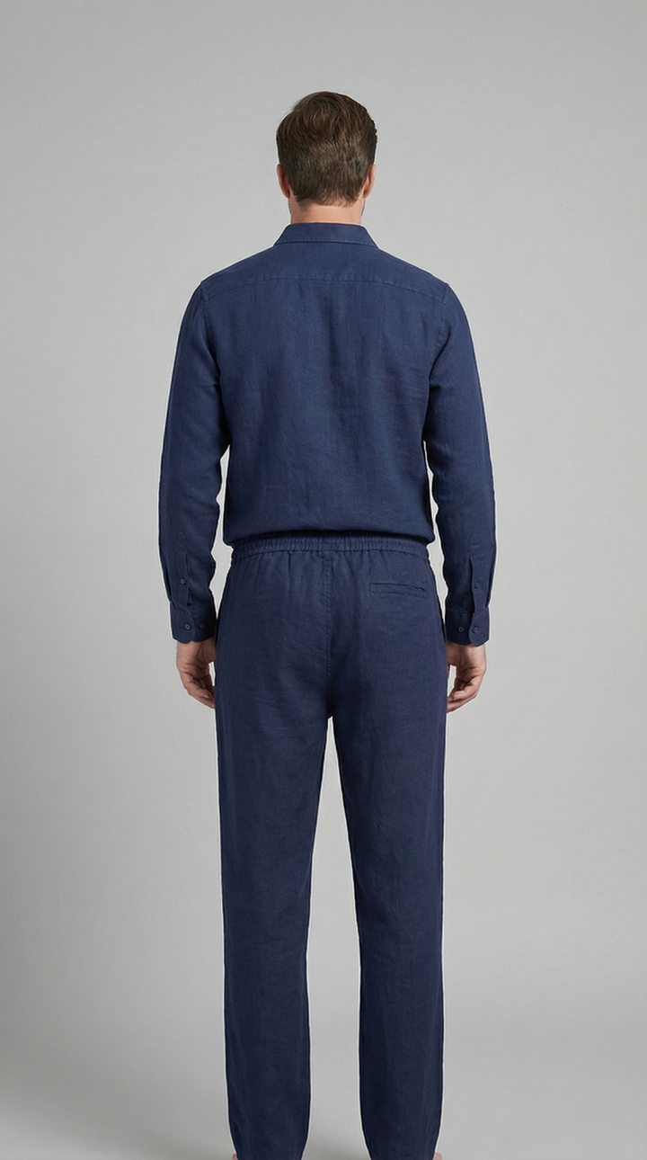 Herrens Linne Co-Ord Set Avslappnad Skjorta Byxor Outfit