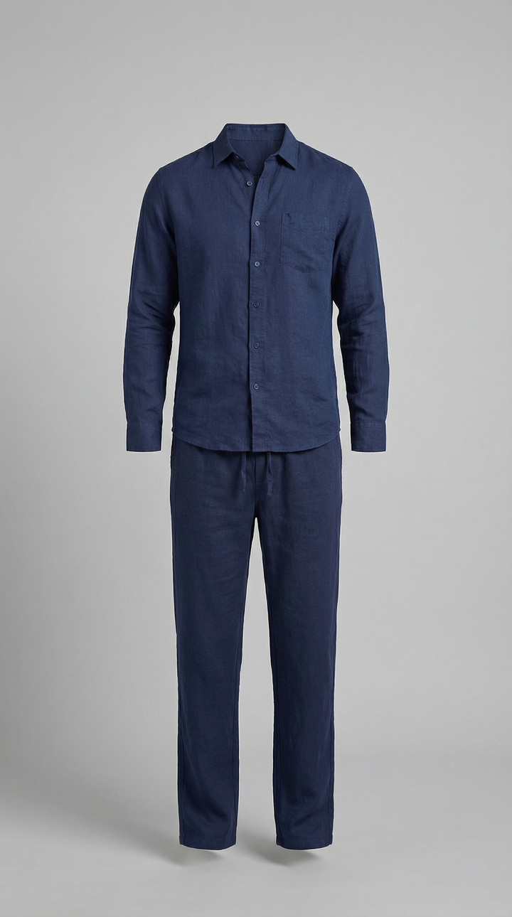 Herrens Linne Co-Ord Set Avslappnad Skjorta Byxor Outfit