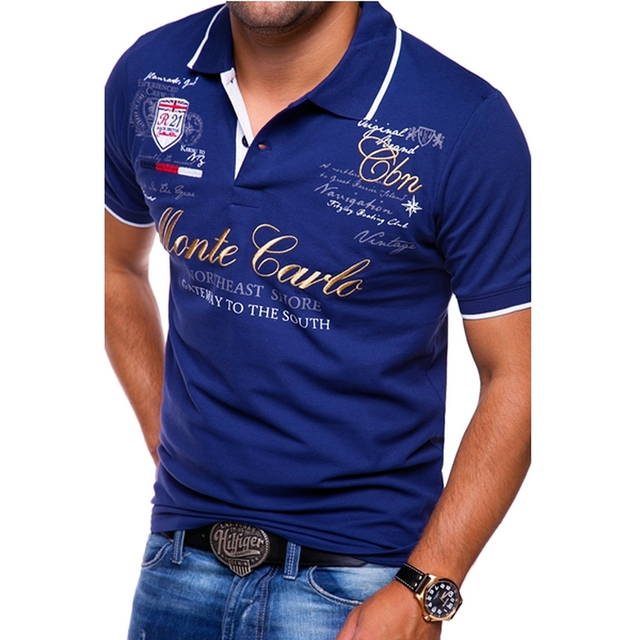 Herrar Tryckt Kontrast Trim Casual Kortärmad Polo