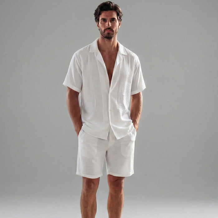 Herrars Ribbade Sommar Koordinerad Skjorta och Shorts Set