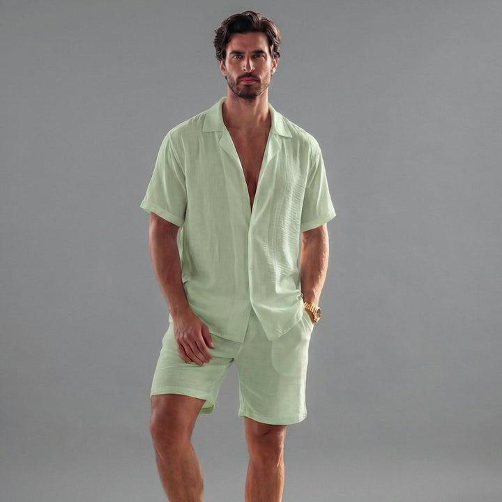 Herrars Ribbade Sommar Koordinerad Skjorta och Shorts Set