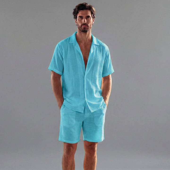 Herrars Ribbade Sommar Koordinerad Skjorta och Shorts Set