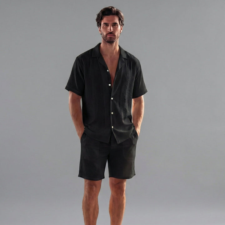 Herrars Ribbade Sommar Koordinerad Skjorta och Shorts Set