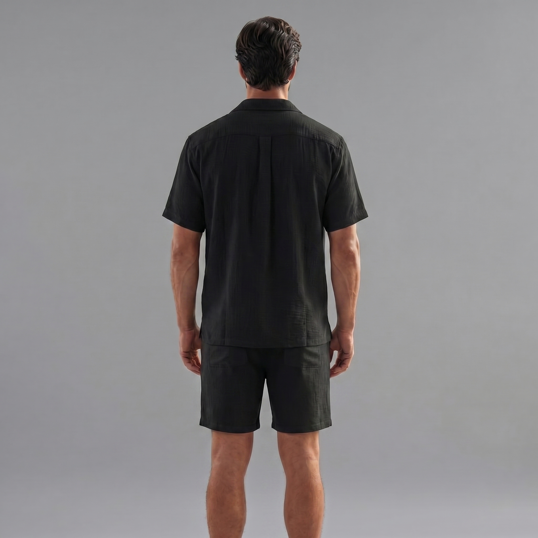 Herrars Ribbade Sommar Koordinerad Skjorta och Shorts Set