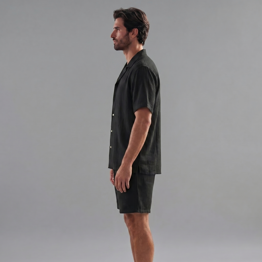 Herrars Ribbade Sommar Koordinerad Skjorta och Shorts Set