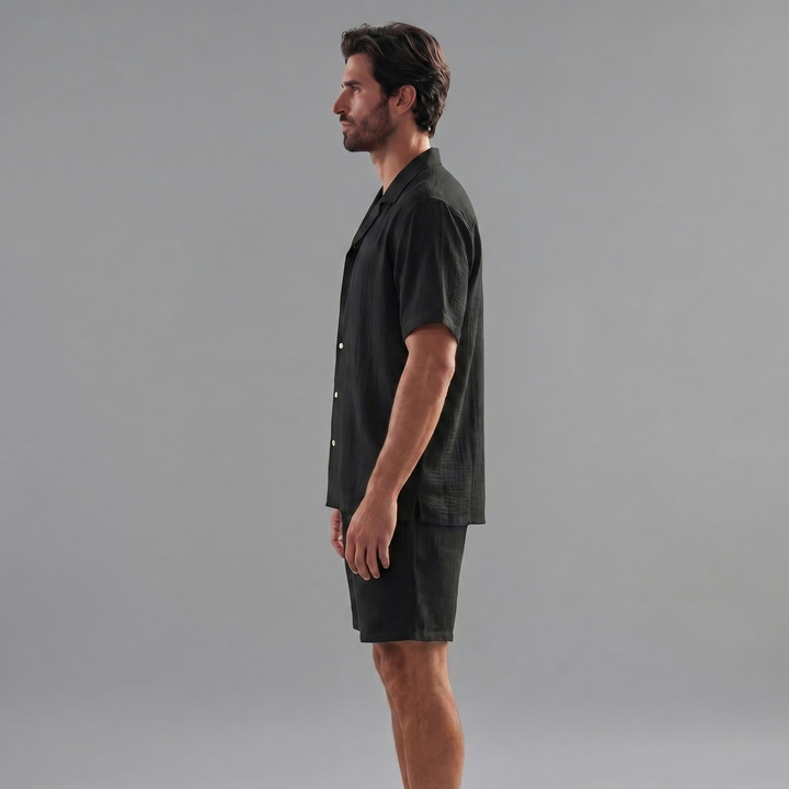 Herrars Ribbade Sommar Koordinerad Skjorta och Shorts Set
