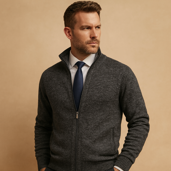 Mäns Klassiska Zip-Up Cardigan – Tidlös Stickad Jacka för Smart Avslappnad Stil
