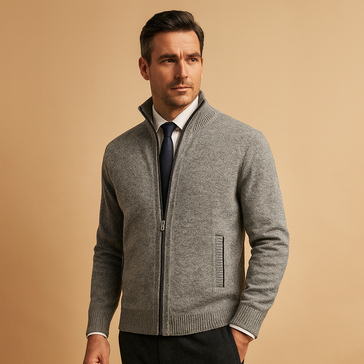 Mäns Klassiska Zip-Up Cardigan – Tidlös Stickad Jacka för Smart Avslappnad Stil