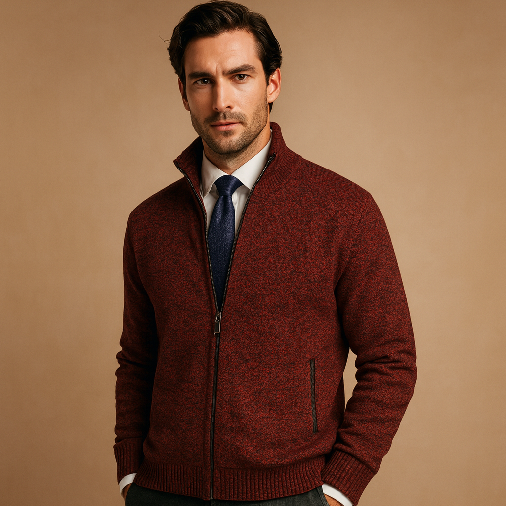 Mäns Klassiska Zip-Up Cardigan – Tidlös Stickad Jacka för Smart Avslappnad Stil