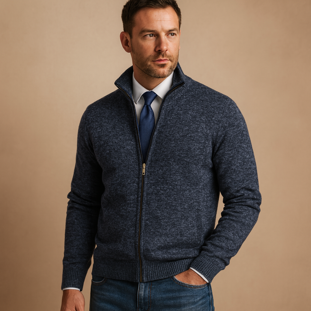 Mäns Klassiska Zip-Up Cardigan – Tidlös Stickad Jacka för Smart Avslappnad Stil