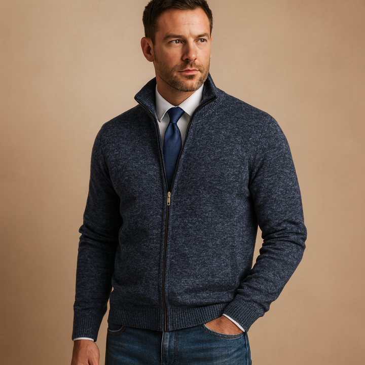Mäns Klassiska Zip-Up Cardigan – Tidlös Stickad Jacka för Smart Avslappnad Stil