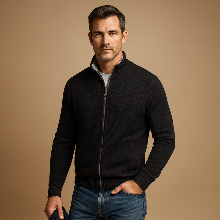 Mäns Klassiska Zip-Up Cardigan – Tidlös Stickad Jacka för Smart Avslappnad Stil