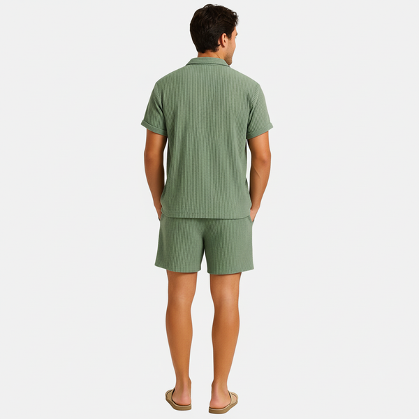Herrars Texturerad Sommar Co-Ord Skjorta och Shorts Set