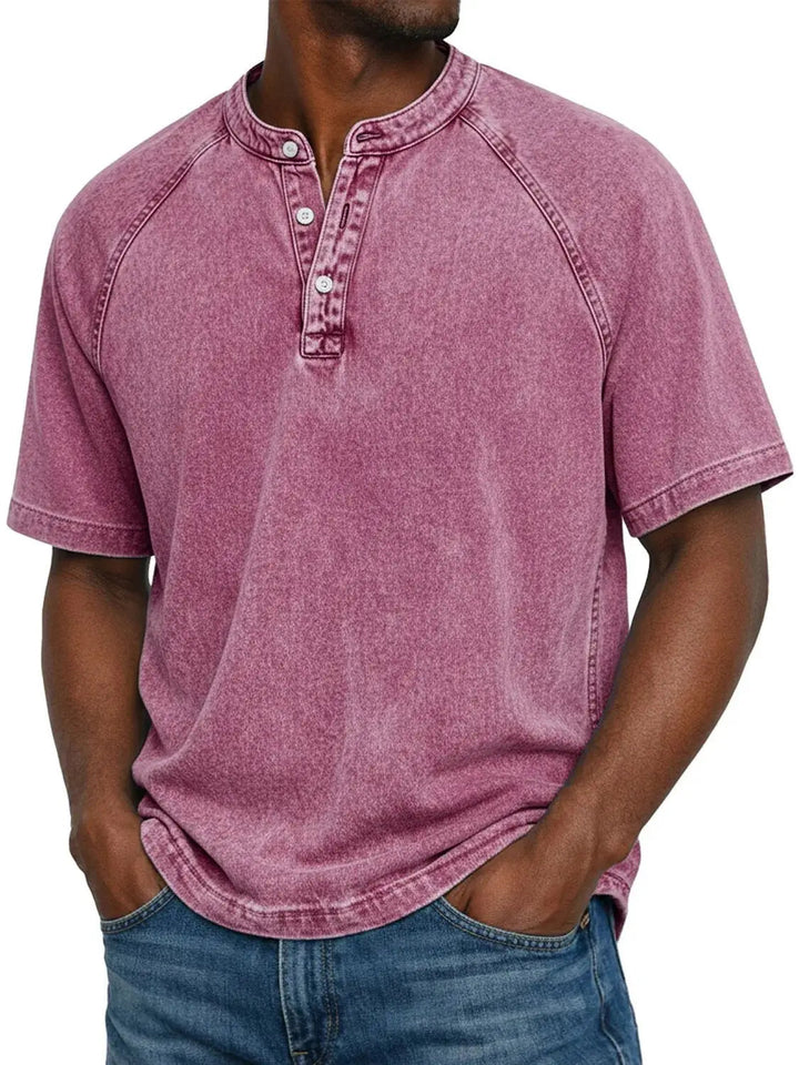 Herrars tvättade Henley kortärmad avslappnad T-shirt