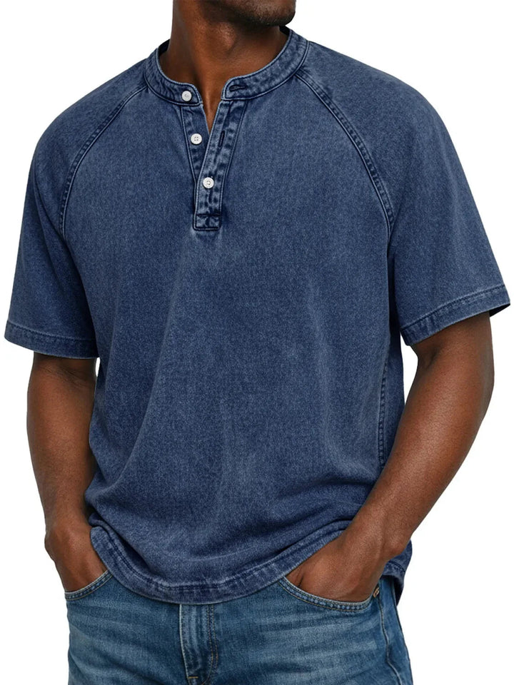 Herrars tvättade Henley kortärmad avslappnad T-shirt