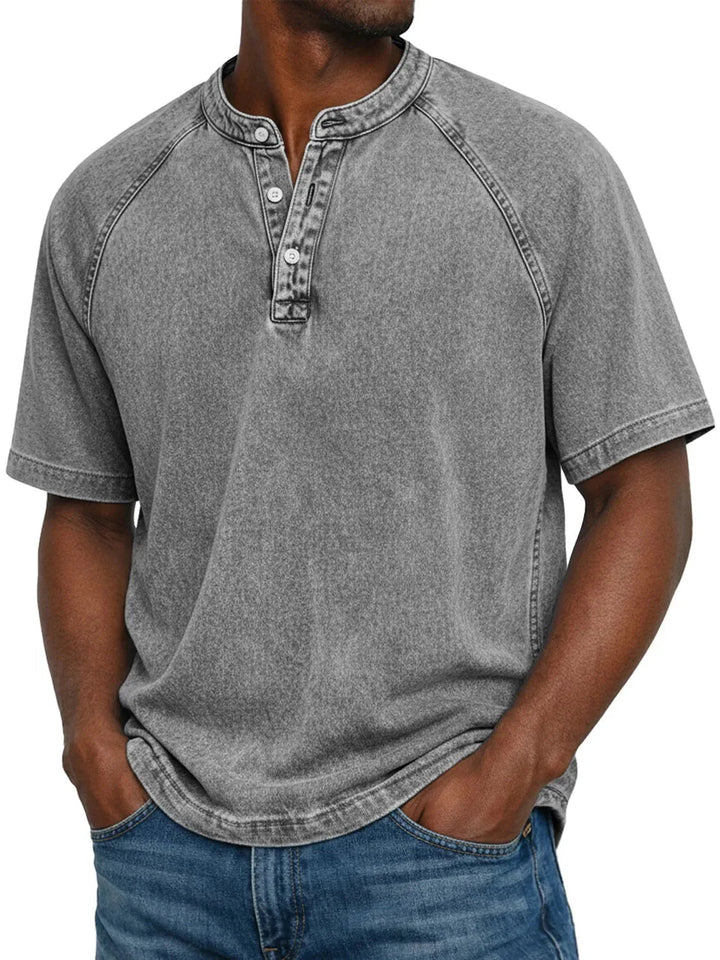Herrars tvättade Henley kortärmad avslappnad T-shirt