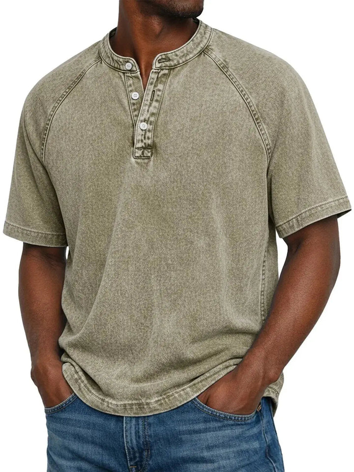 Herrars tvättade Henley kortärmad avslappnad T-shirt