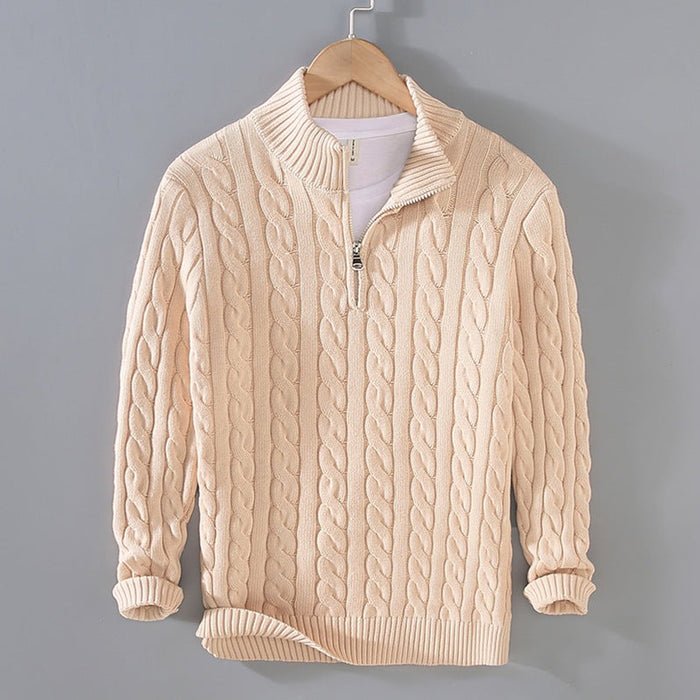 Herr Tröja Halfzip Flätmönster för Höst och Vår