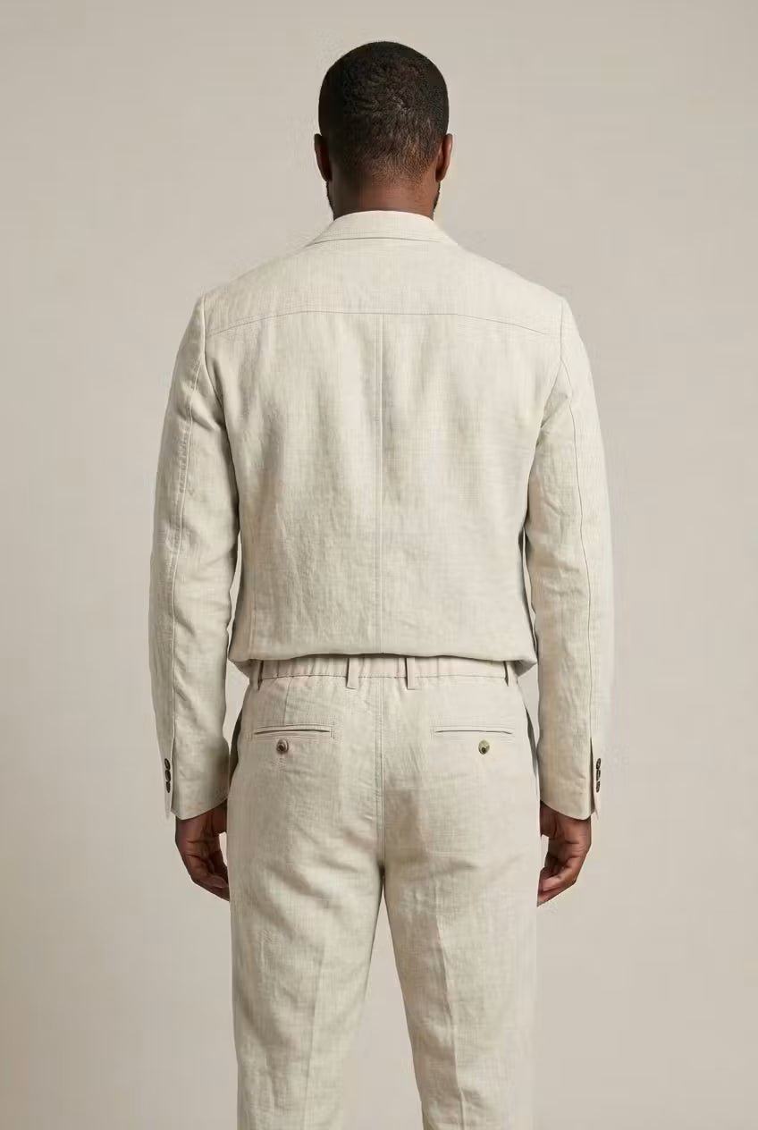 Herrarnas Andningsbara Linnekostymset – Avslappnad Blazer och Byxor för Sommaraktiviteter och Smart Casual Klädsel