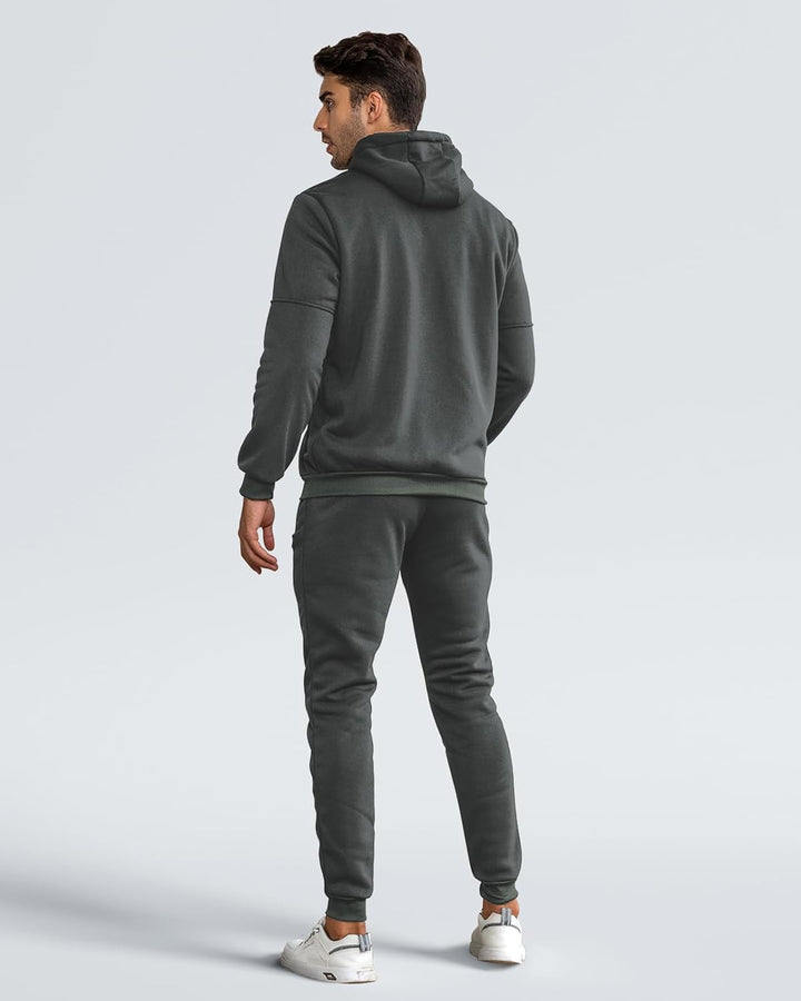 Herrarnas Hooded Tracksuit Set – Zip Jacka och Joggers för Avslappnad Användning