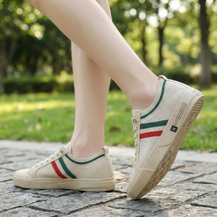 Herrarnas randiga stickade sneakers lätta avslappnade vardagsskor