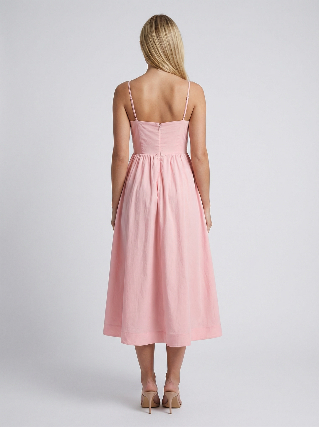 Kvinnors Midi Klänning Med Formad Bodice Fläkt Skirt Rem Design