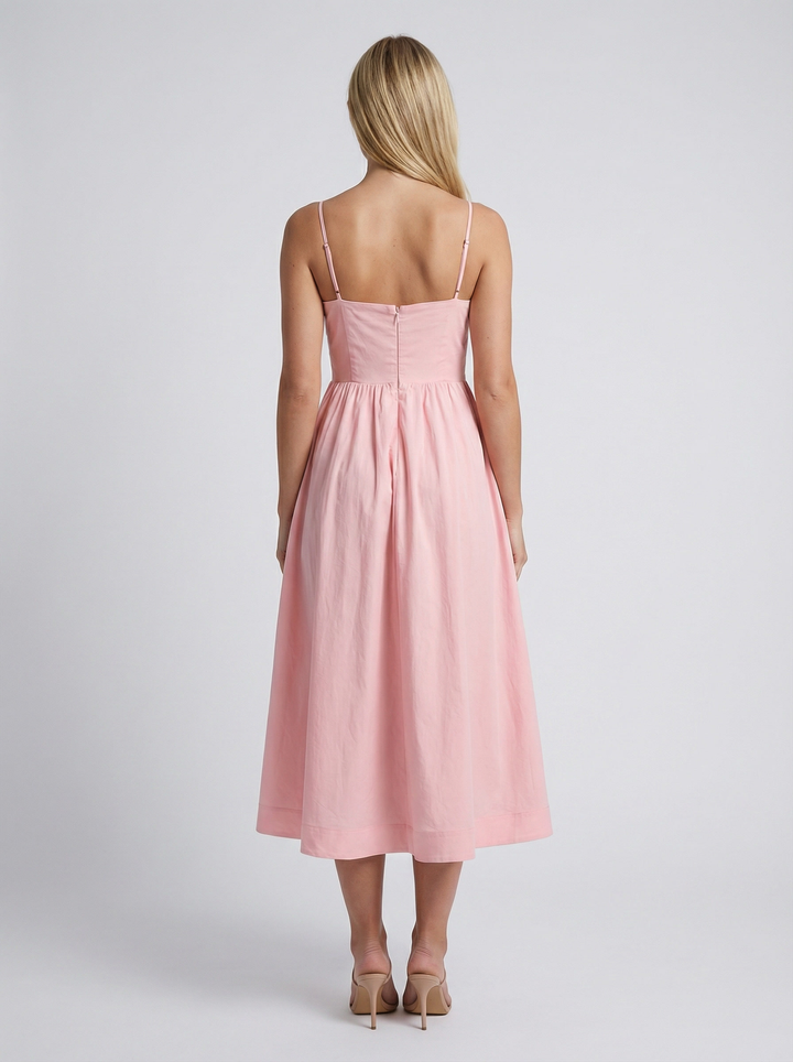 Kvinnors Midi Klänning Med Formad Bodice Fläkt Skirt Rem Design