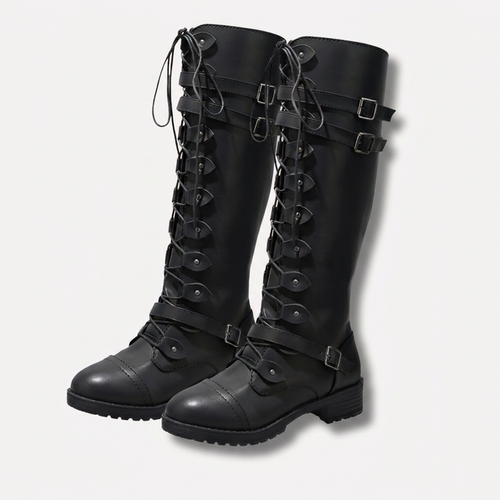 Dam Retrosnörda Boots med Spänne och Hög Skaft