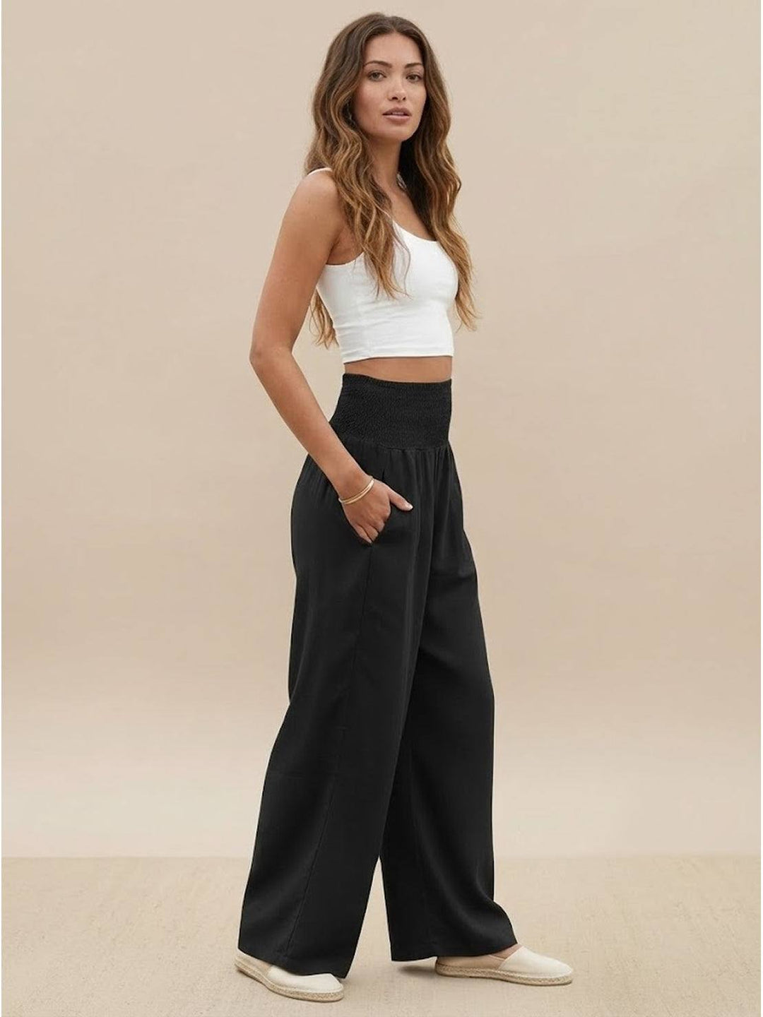 Kvinnors Smockad Midja Plisserade Vida Byxor