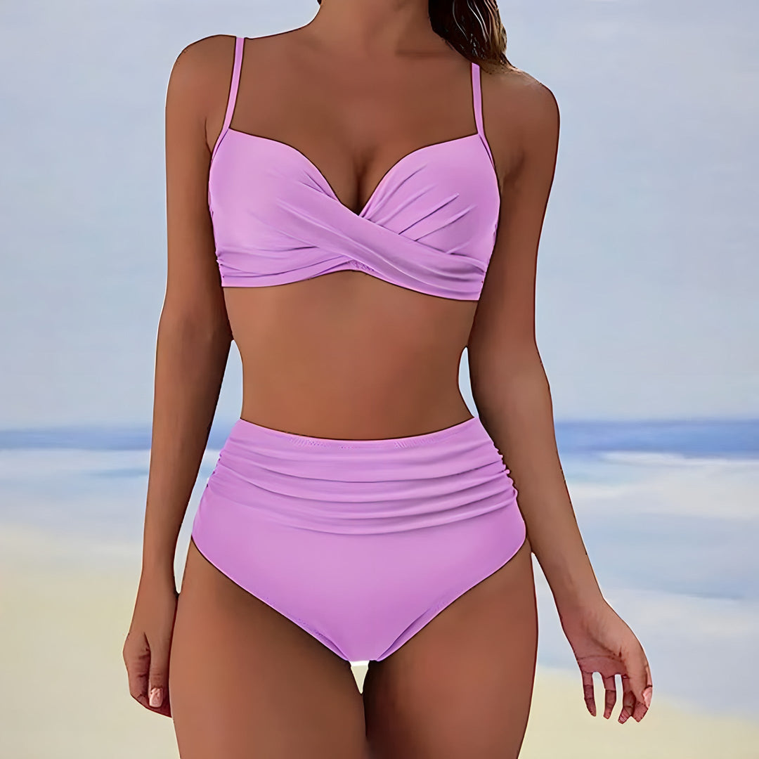 Kvinnors Högmidjad Bikini Twist Front Stöd Tvådelad Set