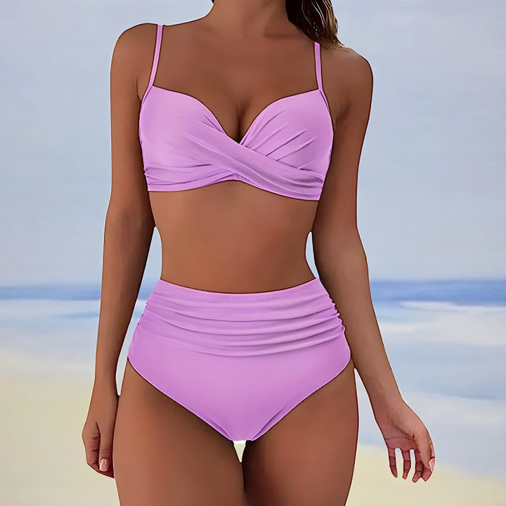 Kvinnors Högmidjad Bikini Twist Front Stöd Tvådelad Set