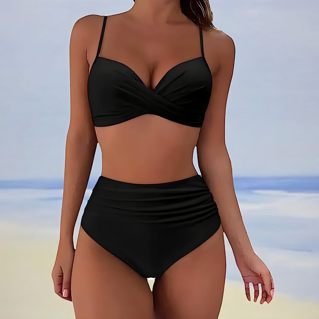 Kvinnors Högmidjad Bikini Twist Front Stöd Tvådelad Set