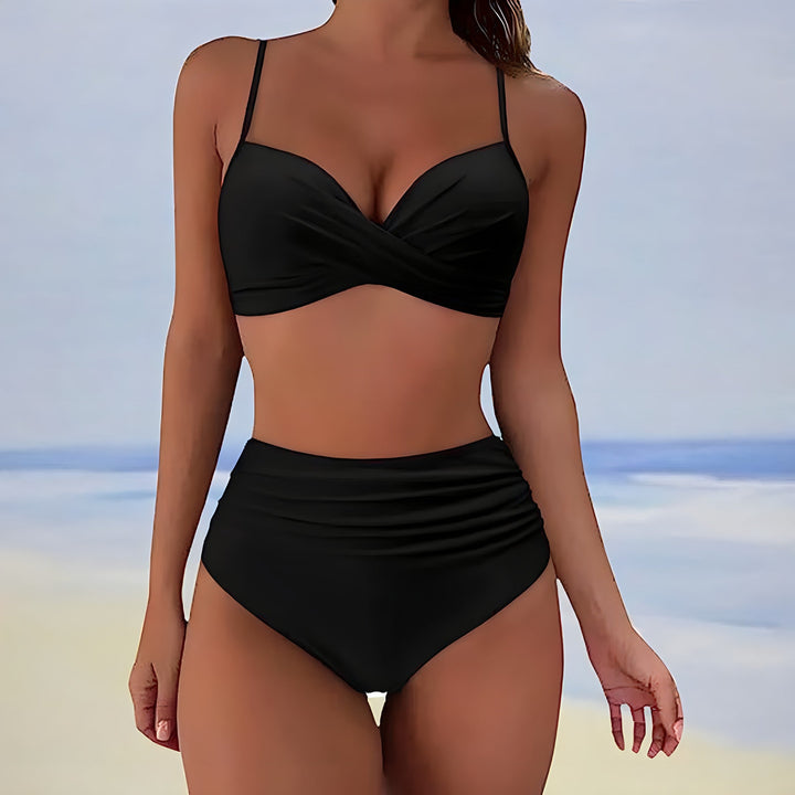 Kvinnors Högmidjad Bikini Twist Front Stöd Tvådelad Set