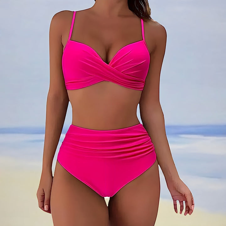 Kvinnors Högmidjad Bikini Twist Front Stöd Tvådelad Set