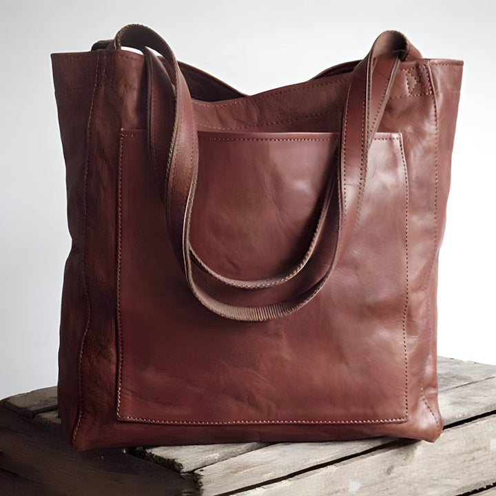 Kvinnors Oversized Läder Tote Väska Med Minimalistiska Axelremmar