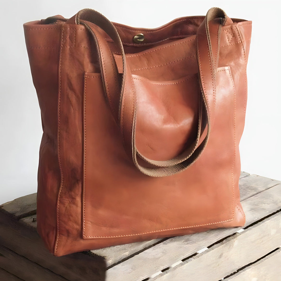 Kvinnors Oversized Läder Tote Väska Med Minimalistiska Axelremmar