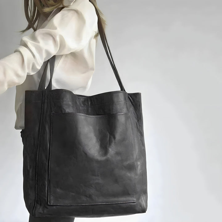 Kvinnors Oversized Läder Tote Väska Med Minimalistiska Axelremmar
