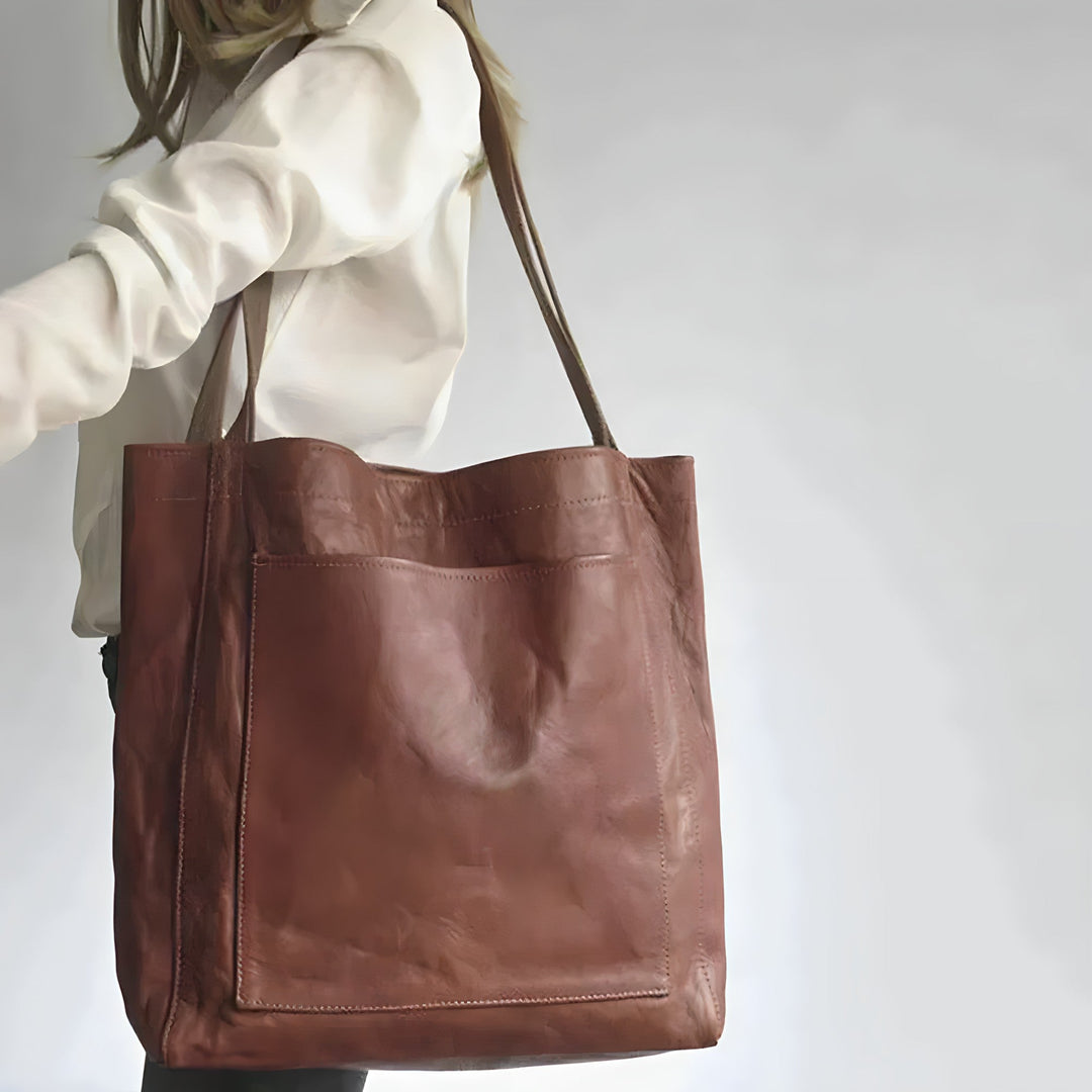 Kvinnors Oversized Läder Tote Väska Med Minimalistiska Axelremmar
