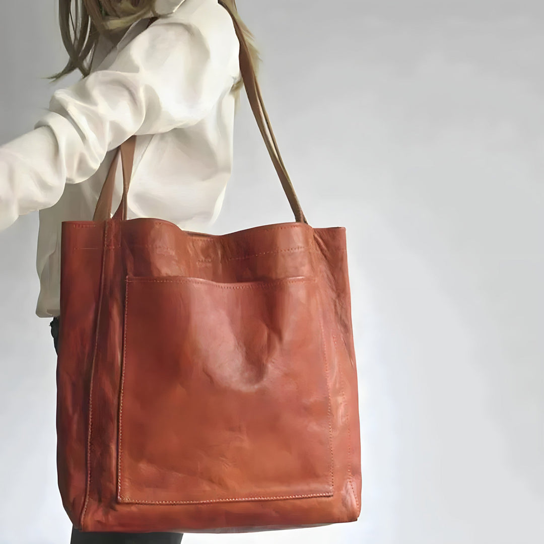 Kvinnors Oversized Läder Tote Väska Med Minimalistiska Axelremmar