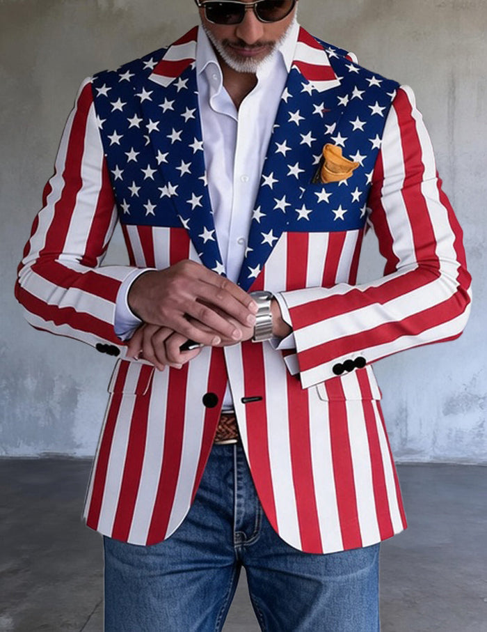 Herrtryckt Slim Fit Blazer Med Strukturerade Slag