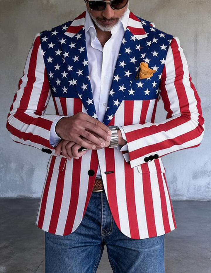 Herrtryckt Slim Fit Blazer Med Strukturerade Slag