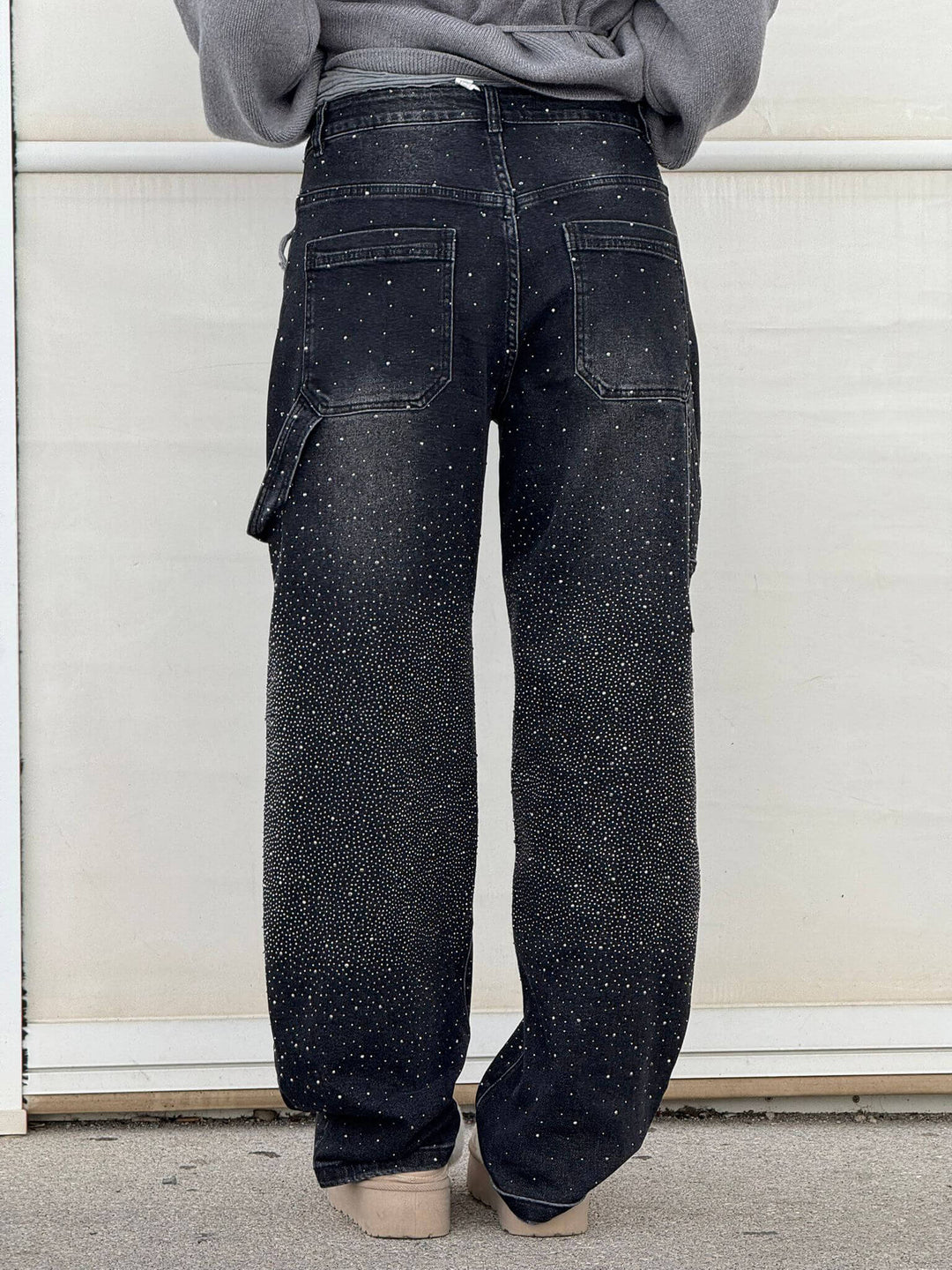 Kvinnors Högmidjade Rak Ben Jeans med Kristalldetaljer – Vintage Denim Look för Året Runt och Enkel Elegans
