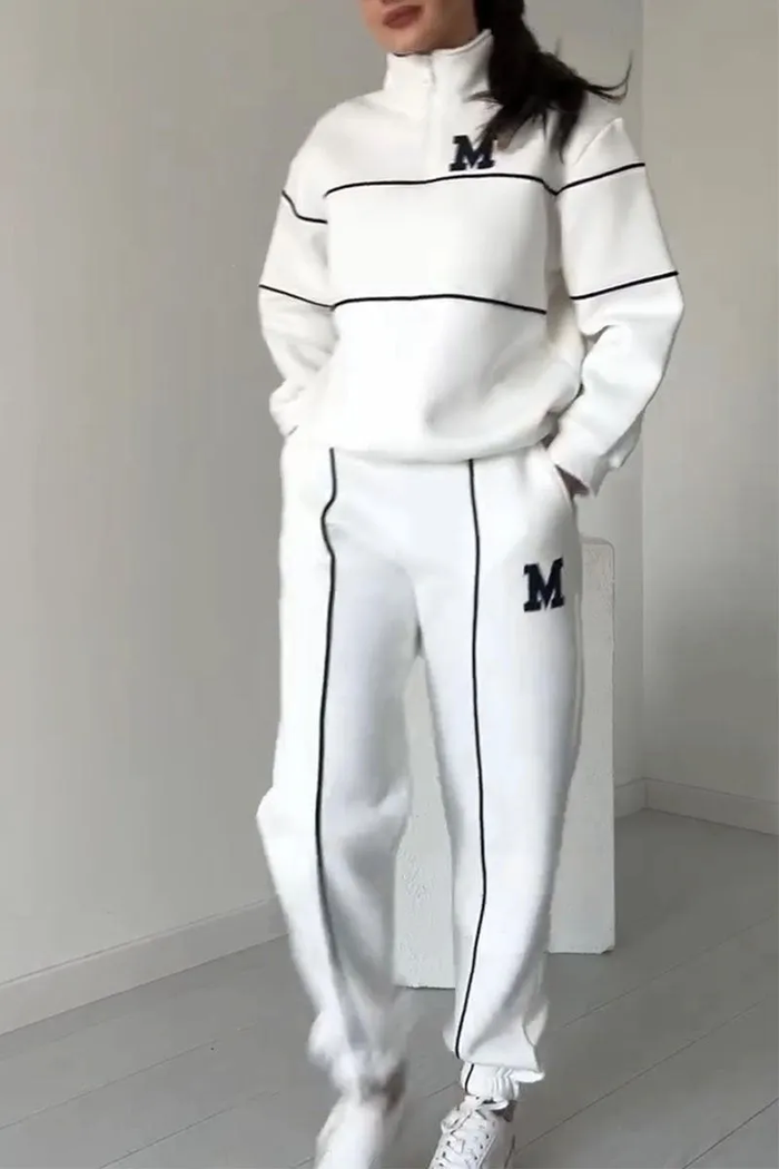 Kvinnors Zip Neck Träningsdräkt med Taperade Joggers